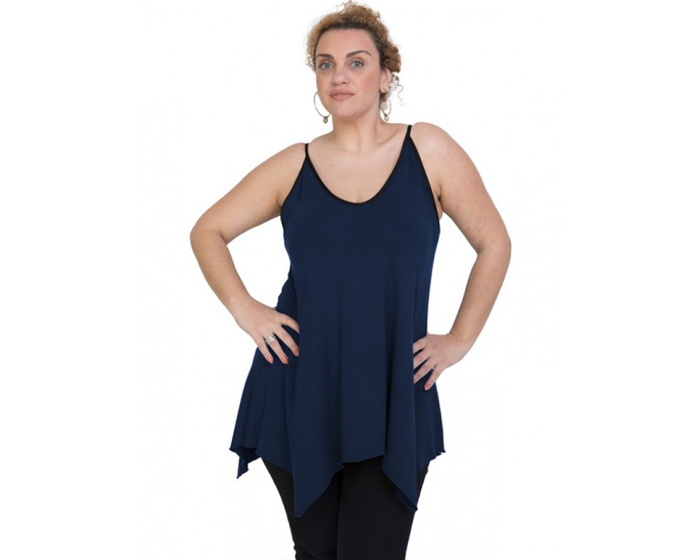 A20-223AB Alpha blouse with V neck - Navy Blue Plus Size