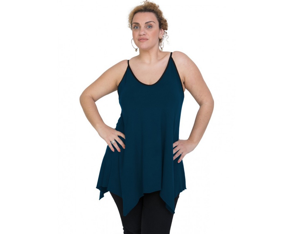 A20-223AB Alpha blouse with V neck - Petrol Plus Size