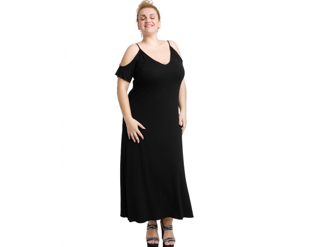 A20-223F Long dress - Black Plus Size