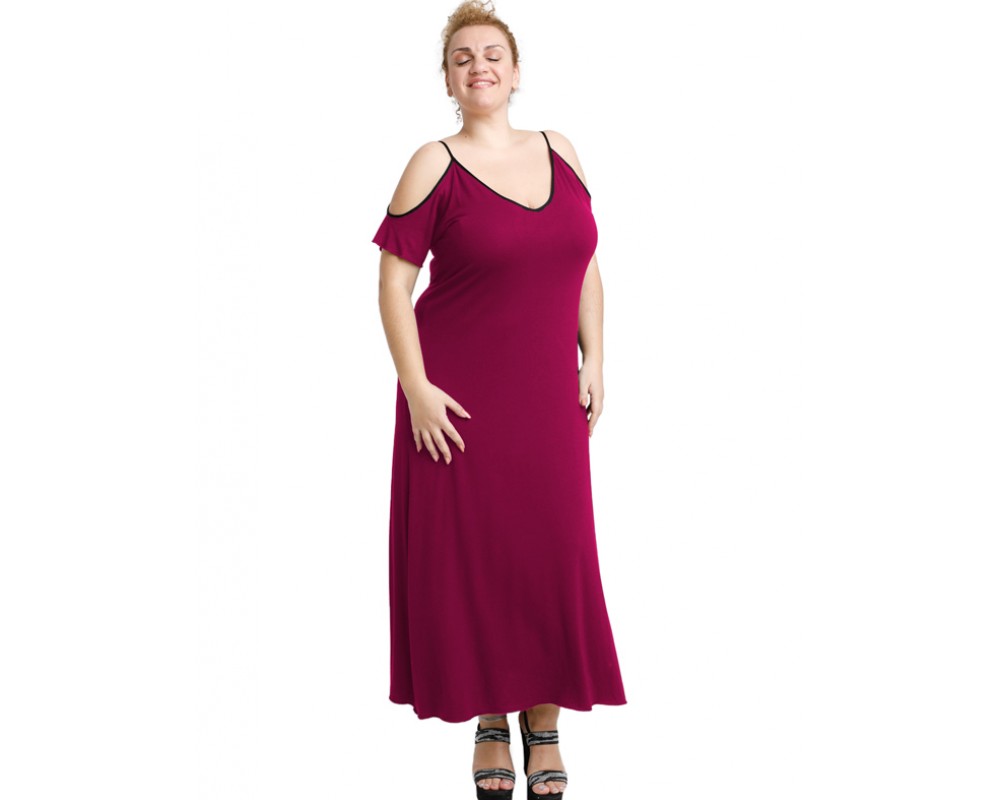 A20-223F Long dress - Fuchsia Plus Size