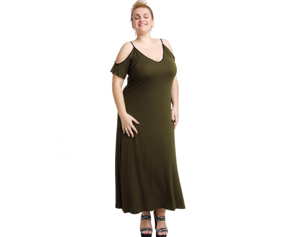 A20-223F Long dress - Khaki Plus Size