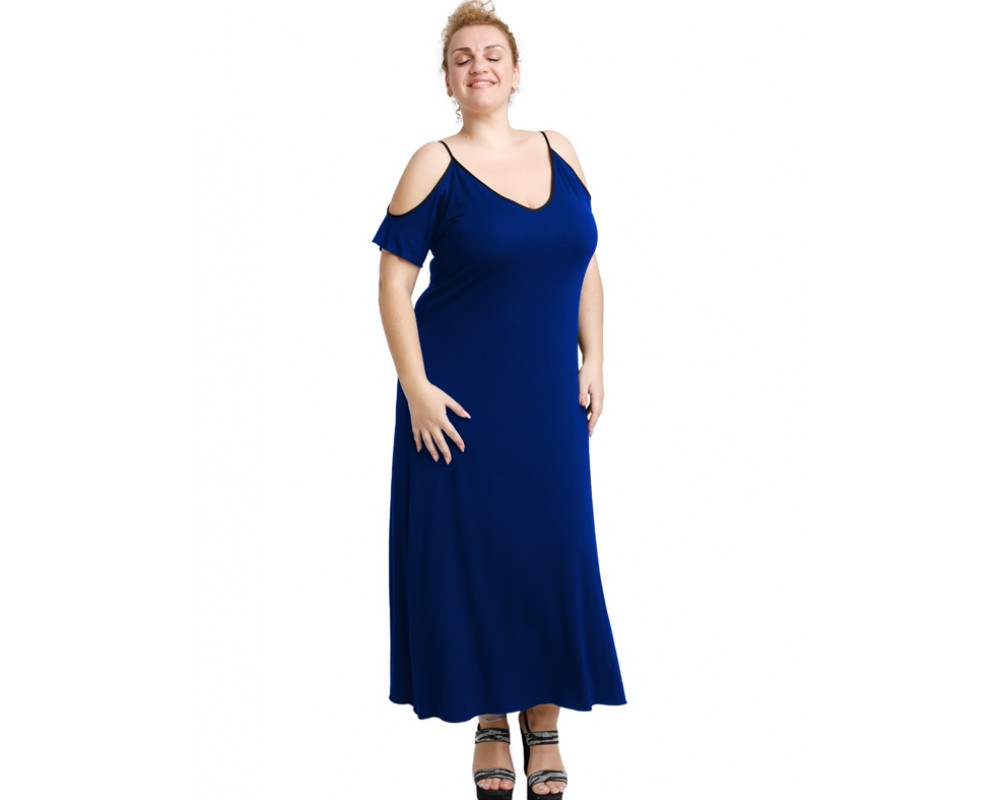 A20-223F Long dress - Royal Blue Plus Size