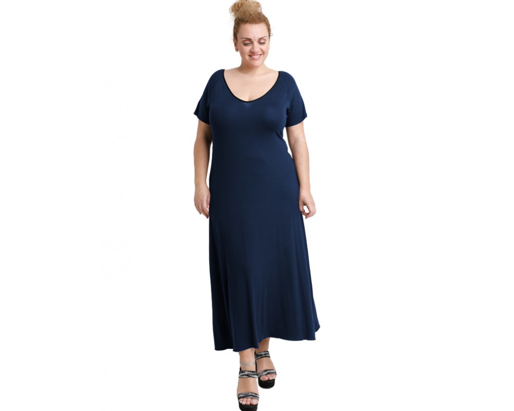 A20-223FK Long dress - Navy Blue Plus Size