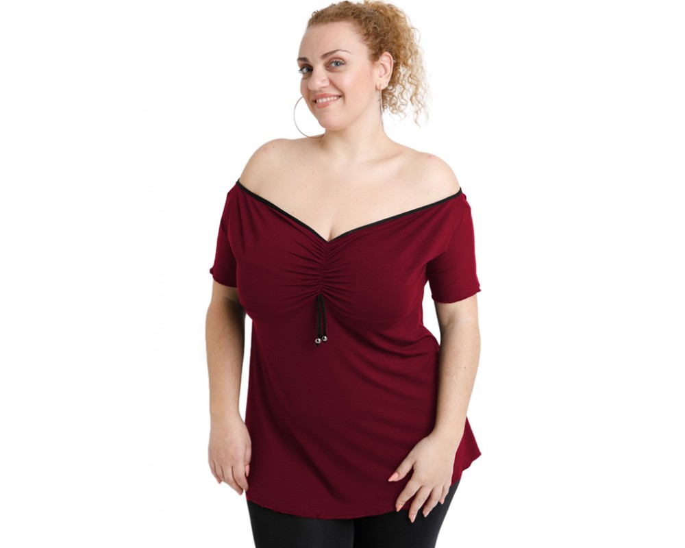 A20-224 Raglan strapless blouse - Bordeaux Plus Size
