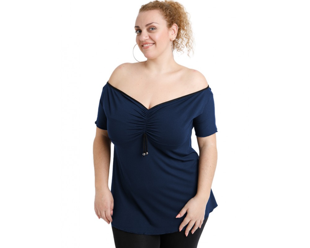A20-224 Raglan strapless blouse - Navy Blue Plus Size