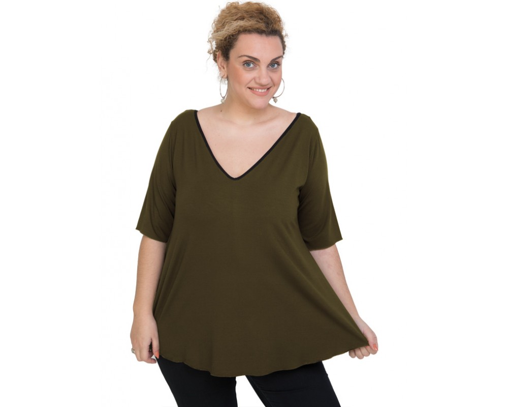 A20-227V Alpha blouse - Khaki Dark Plus Size