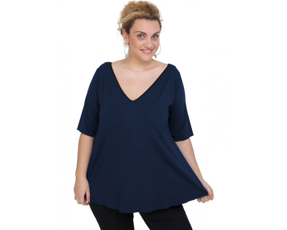 A20-227V Alpha blouse - Navy Blue Plus Size
