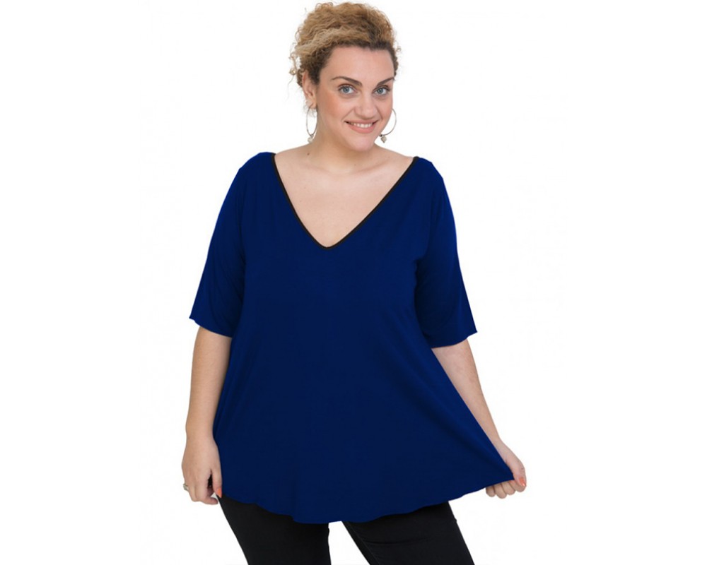 A20-227V Alpha blouse - Royal Blue Plus Size