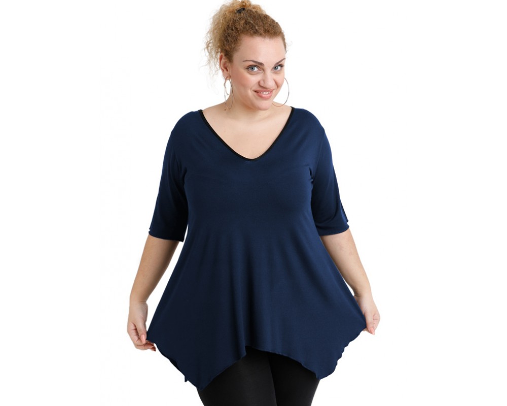 A20-228V Alpha blouse - Navy Blue Plus Size