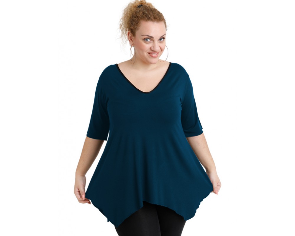 A20-228V Alpha blouse - Petrol Plus Size