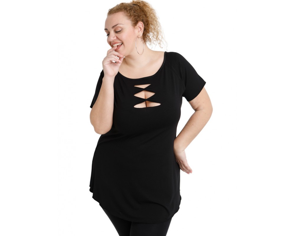 A20-246 Classic blouse - Black Plus Size
