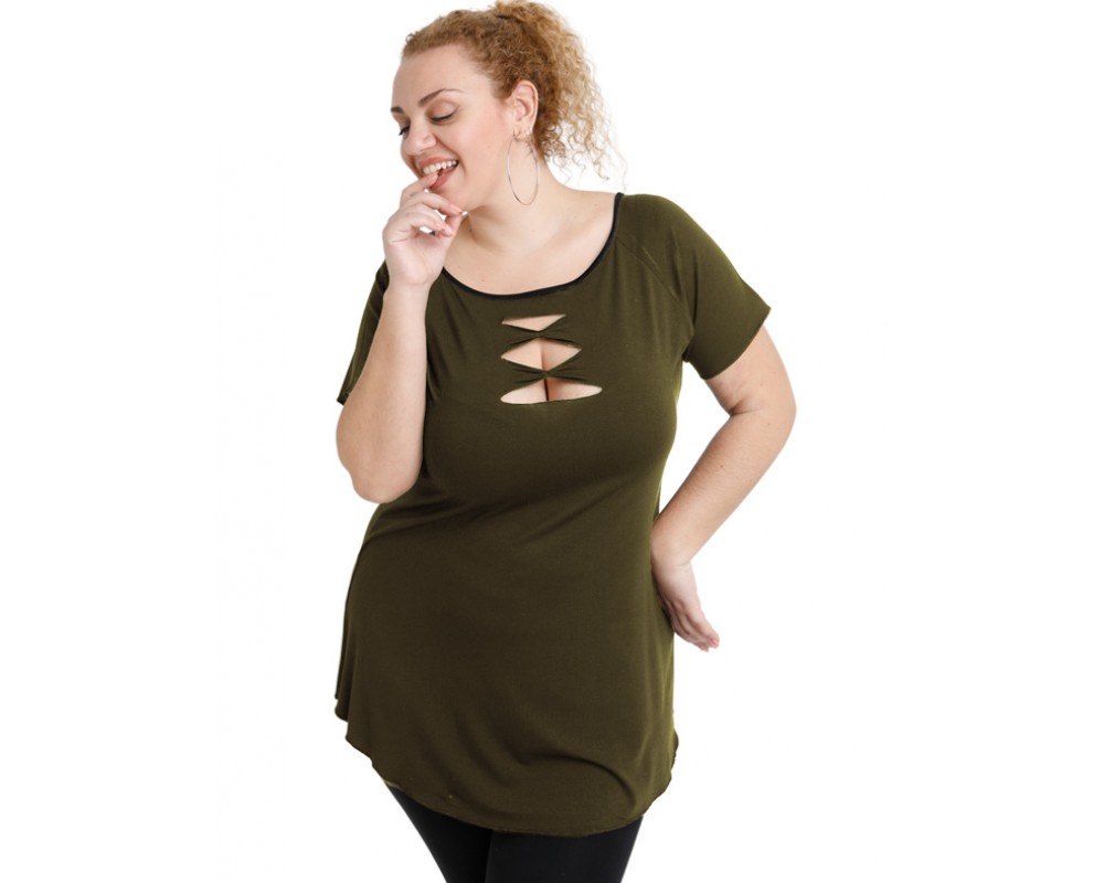 A20-246 Classic blouse - Khaki Plus Size
