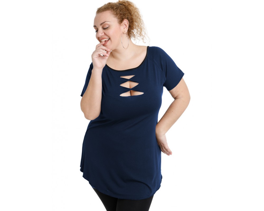 A20-246 Classic blouse - Navy Blue Plus Size