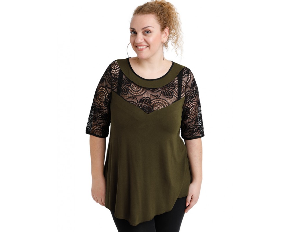 A20-247D Alfa blouse - Khaki Plus Size