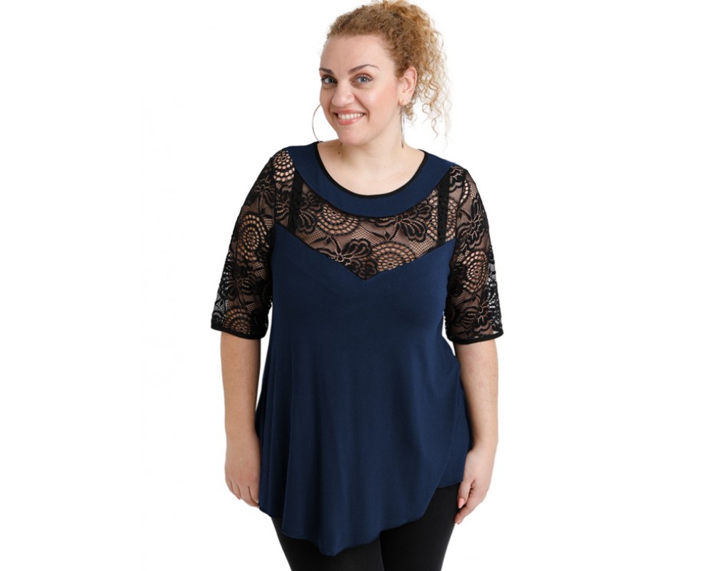 A20-247D Alfa blouse - Navy Blue Plus Size