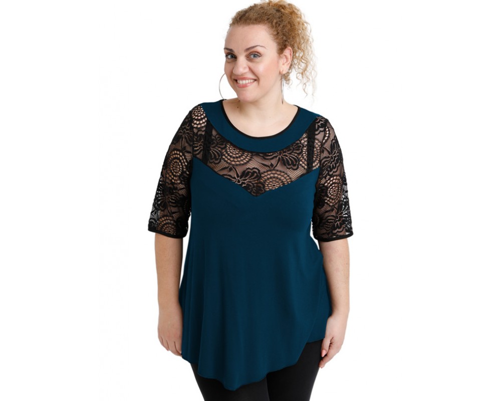 A20-247D Alfa blouse - Petrol Plus Size