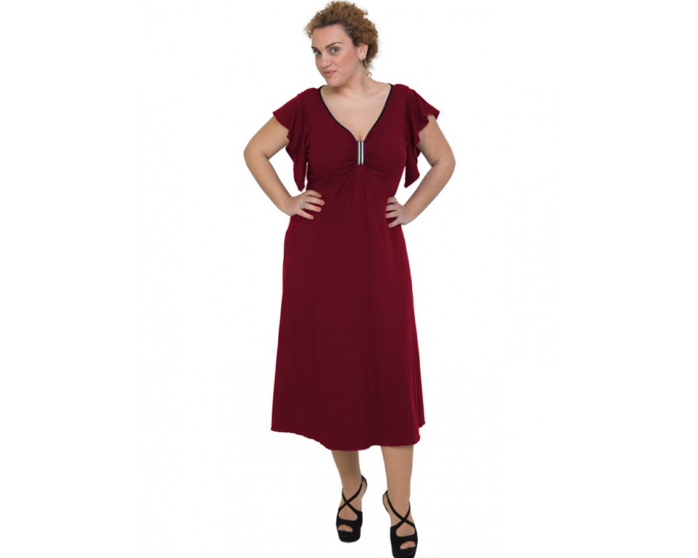 A20-255F Long dress - Bordeaux Plus Size