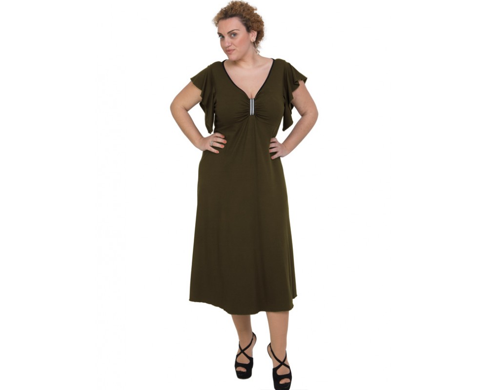 A20-255F Long dress - Khaki Dark Plus Size