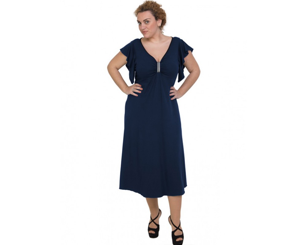 A20-255F Long dress - Navy Blue Plus Size