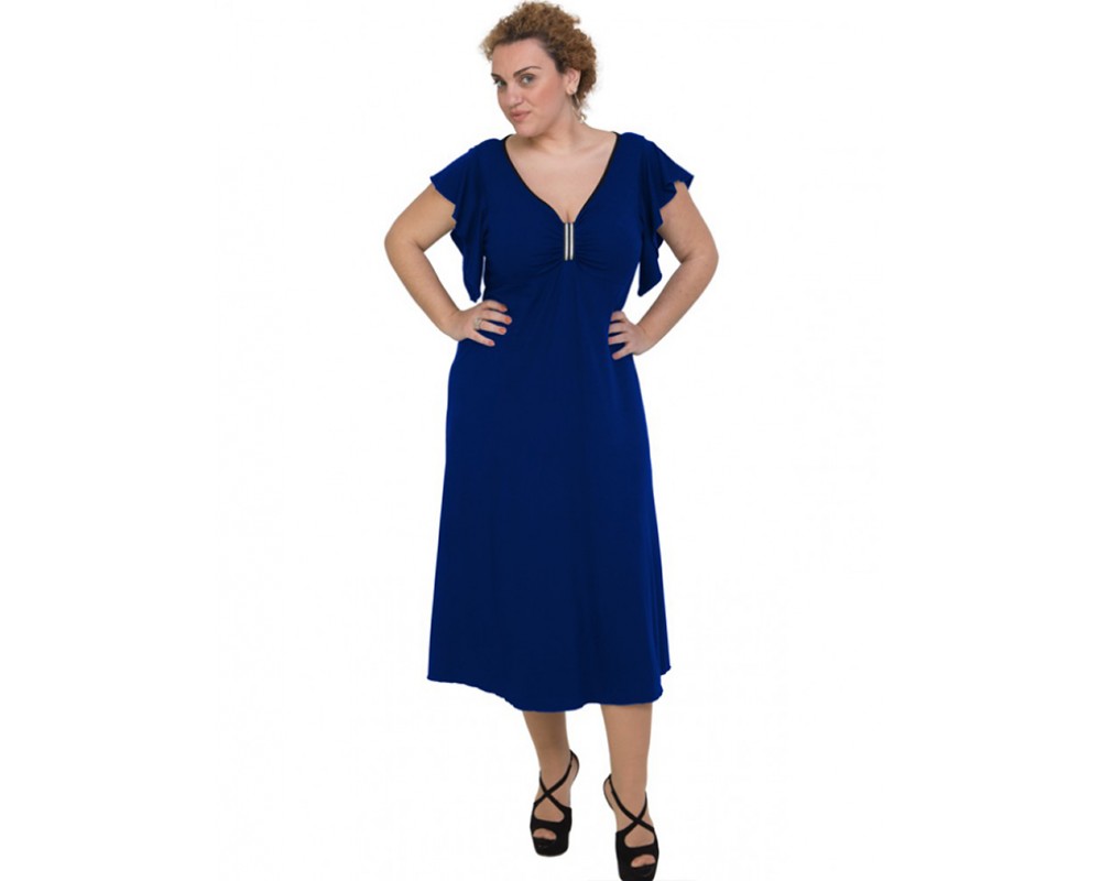 A20-255F Long dress - Royal Blue Plus Size