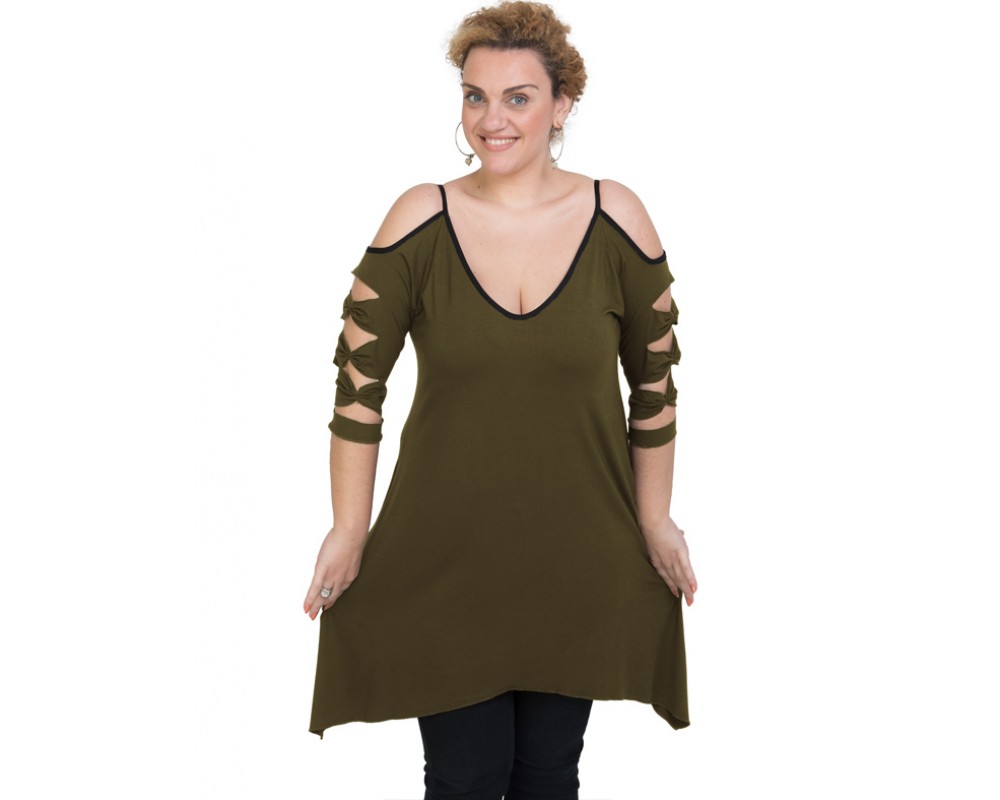 A20-282 Evaze blousedress - Khaki Dark Plus Size