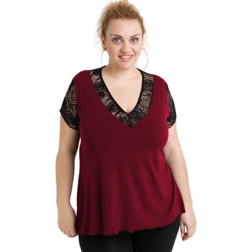 A20-288D Evaze blouse with lace - Bordeaux