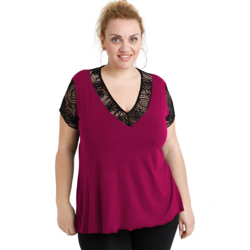A20-288D Evaze blouse with lace - Fuchsia
