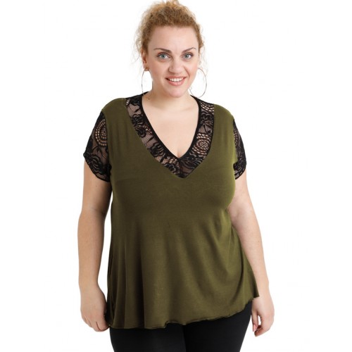 A20-288D Evaze blouse with lace - Khaki