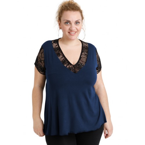 A20-288D Evaze blouse with lace - Navy Blue