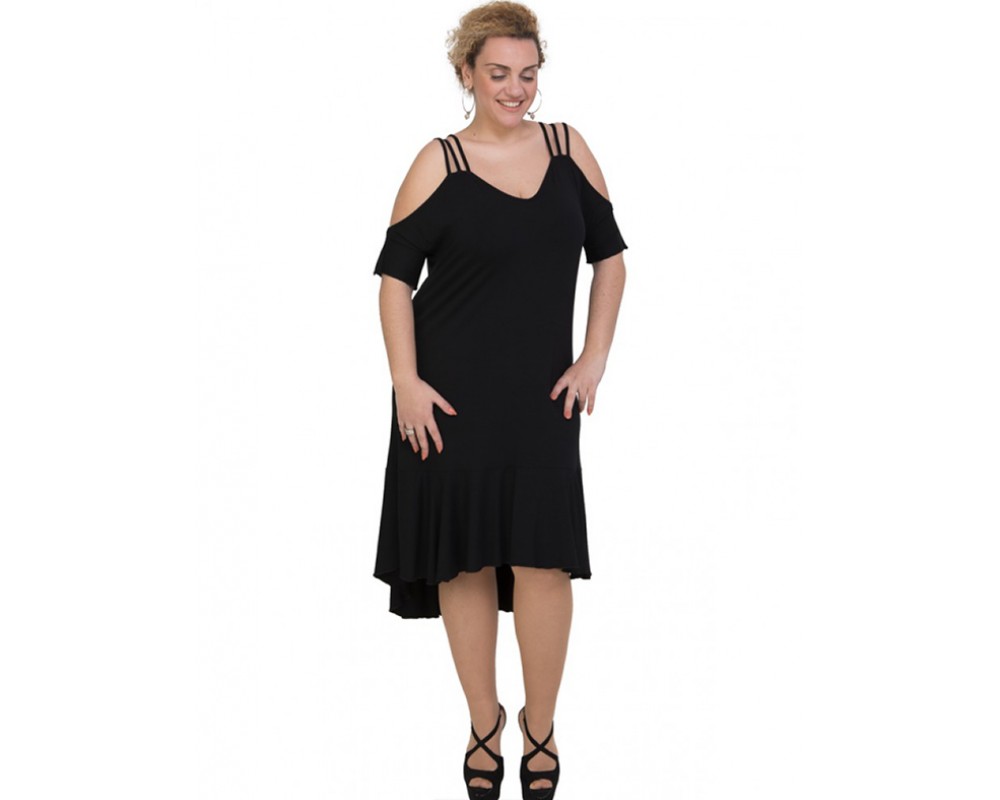 A20-293F Long dress - Black Plus Size