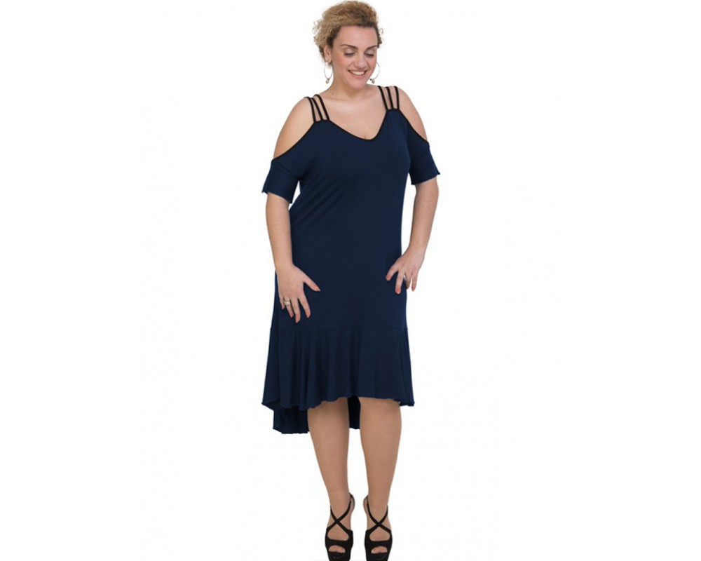 A20-293F Long dress - Navy Blue Plus Size