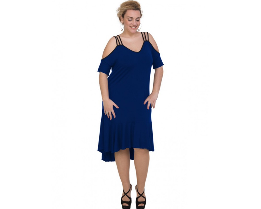 A20-293F Long dress - Royal Blue Plus Size