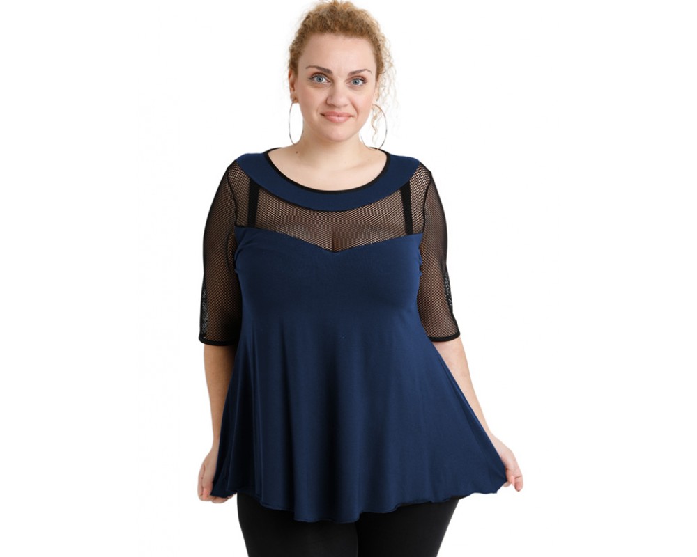 A20-5547 Classic blouse - Navy Blue Plus Size
