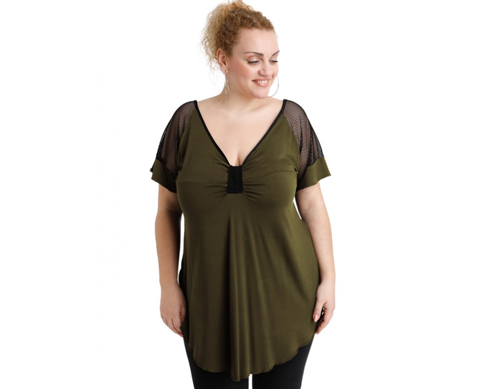 A20-5579 Classic blouse - Khaki Plus Size