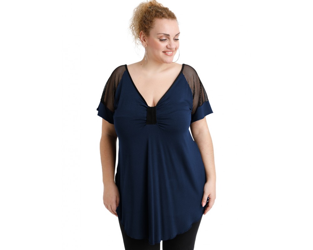 A20-5579 Classic blouse - Navy Blue Plus Size