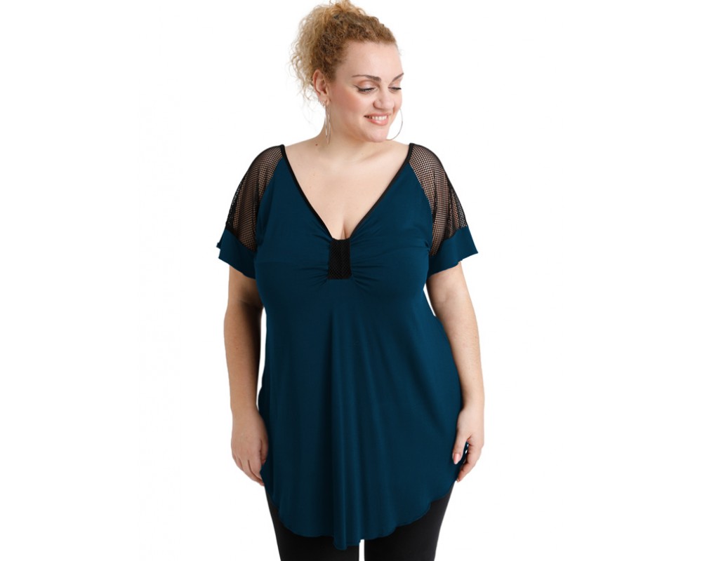 A20-5579 Classic blouse - Petrol Plus Size