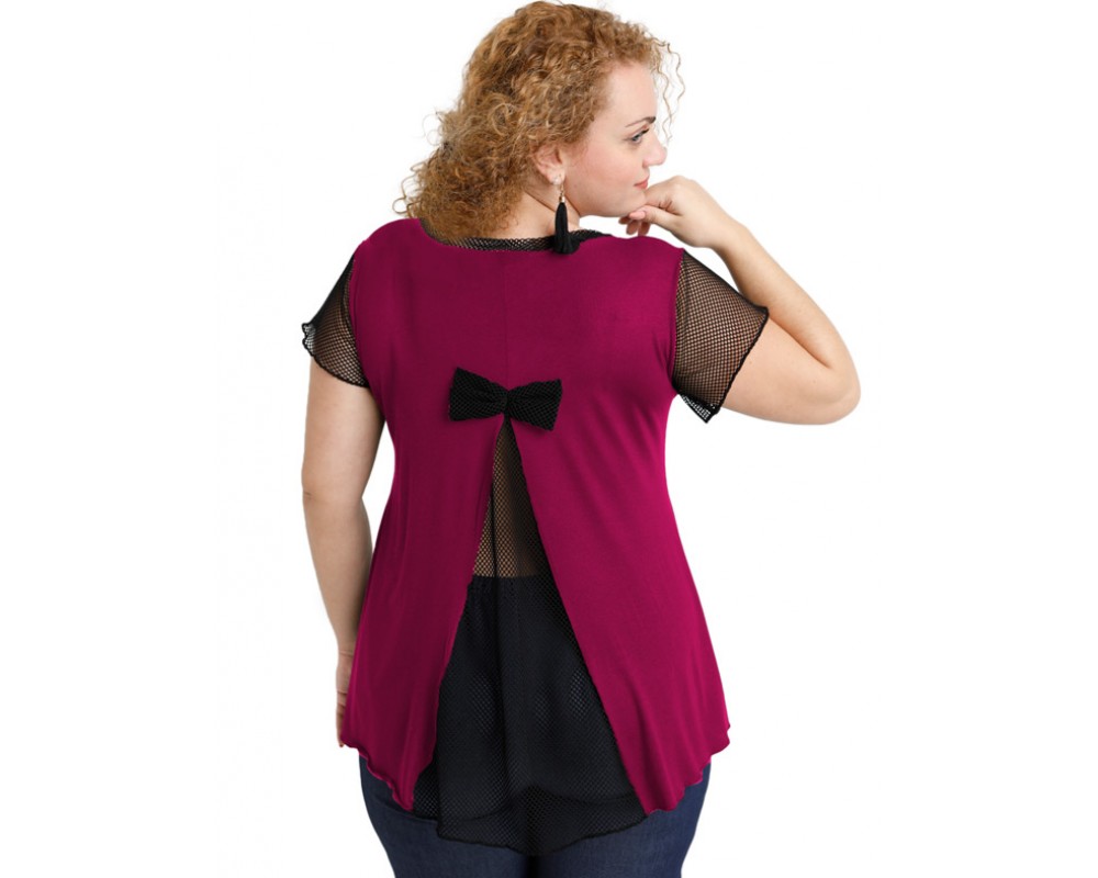 A20-5589 Evaze blouse with net on the back - Fuchsia Plus Size