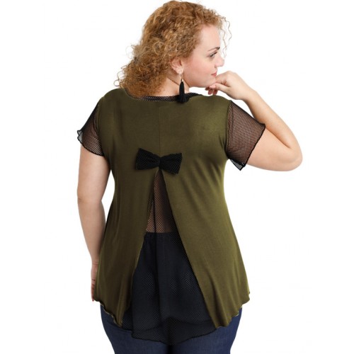 A20-5589 Evaze blouse with net on the back - Khaki