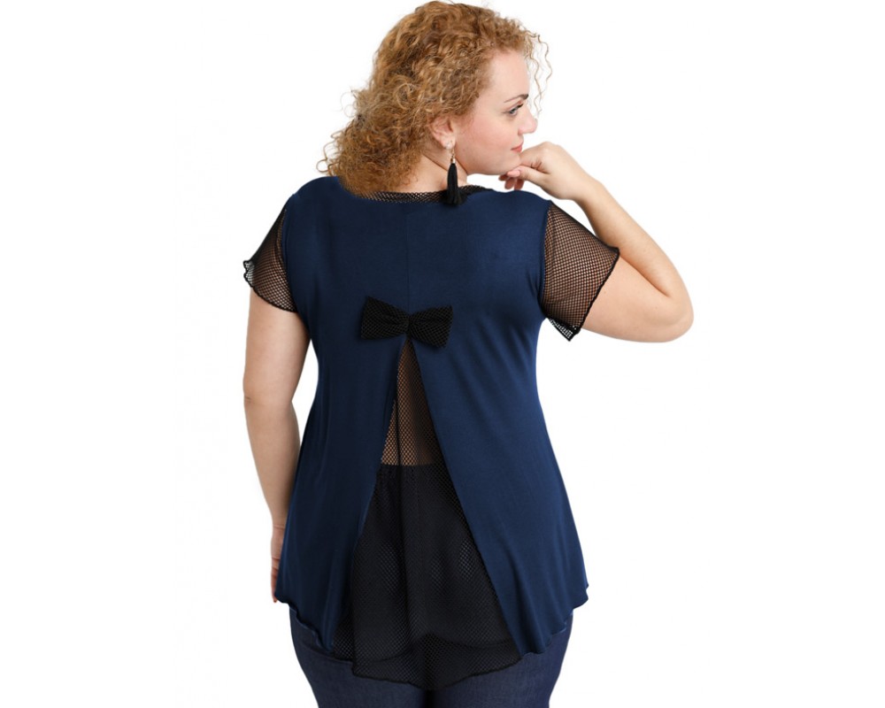 A20-5589 Evaze blouse with net on the back - Navy Blue Plus Size