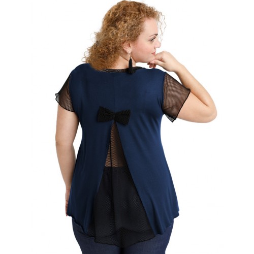 A20-5589 Evaze blouse with net on the back - Navy Blue