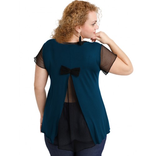 A20-5589 Evaze blouse with net on the back - Petrol