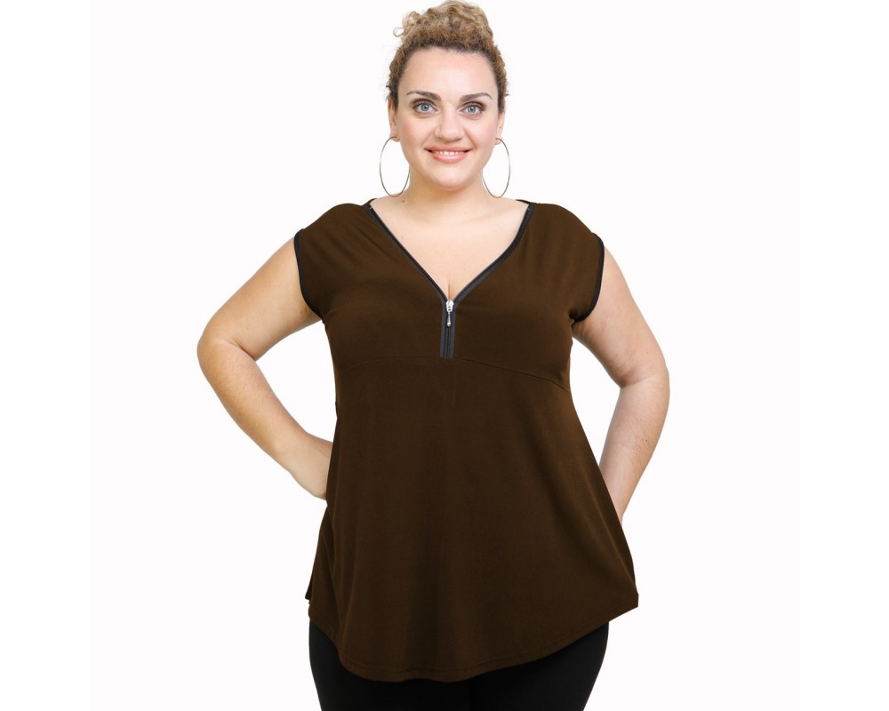 A21-127AF Alpha Blouse - Brown Plus Size