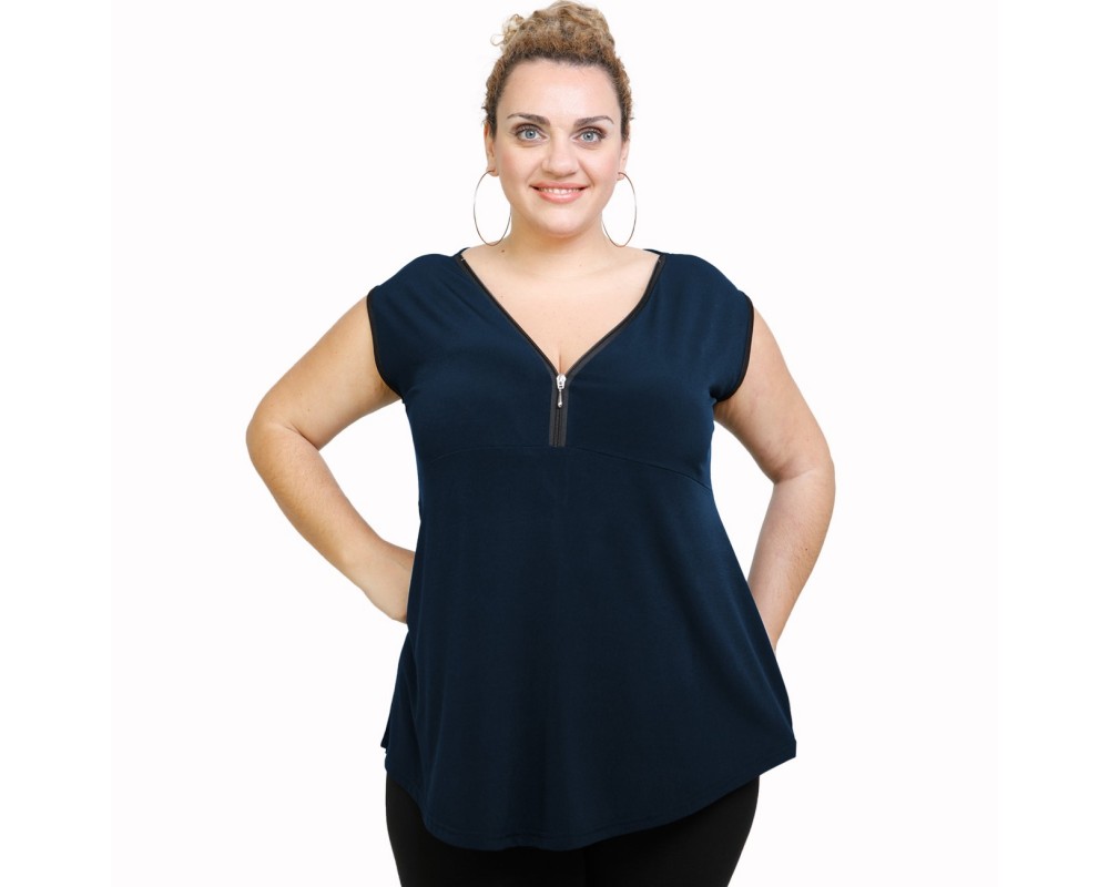 A21-127AF Alpha Blouse - Navy Blue Plus Size