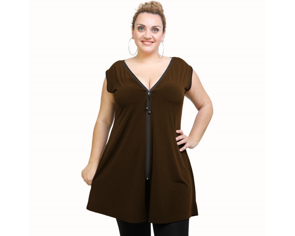 A21-176AF Evaze Blouzedress - Brown Plus Size