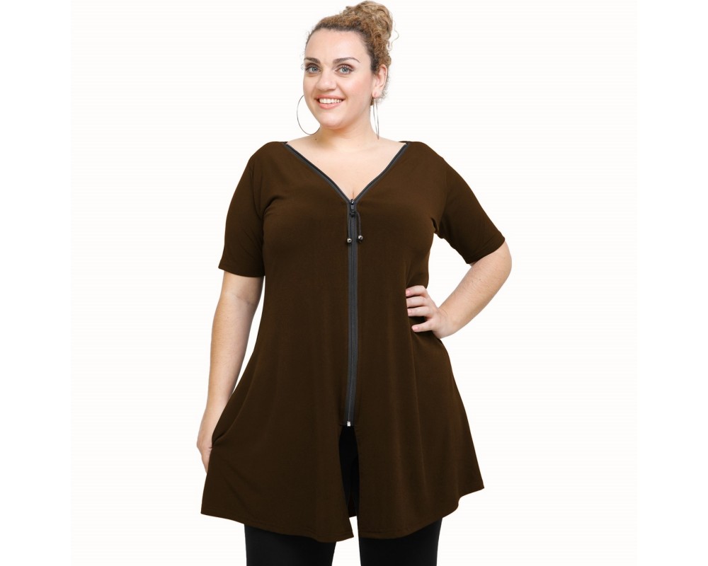 A21-176F Evaze Blouzedress - Brown Plus Size