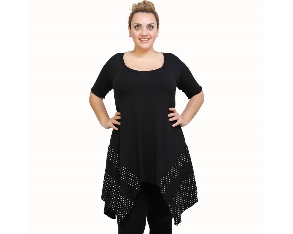A21-417 Blouse with pattern - Black Plus Size