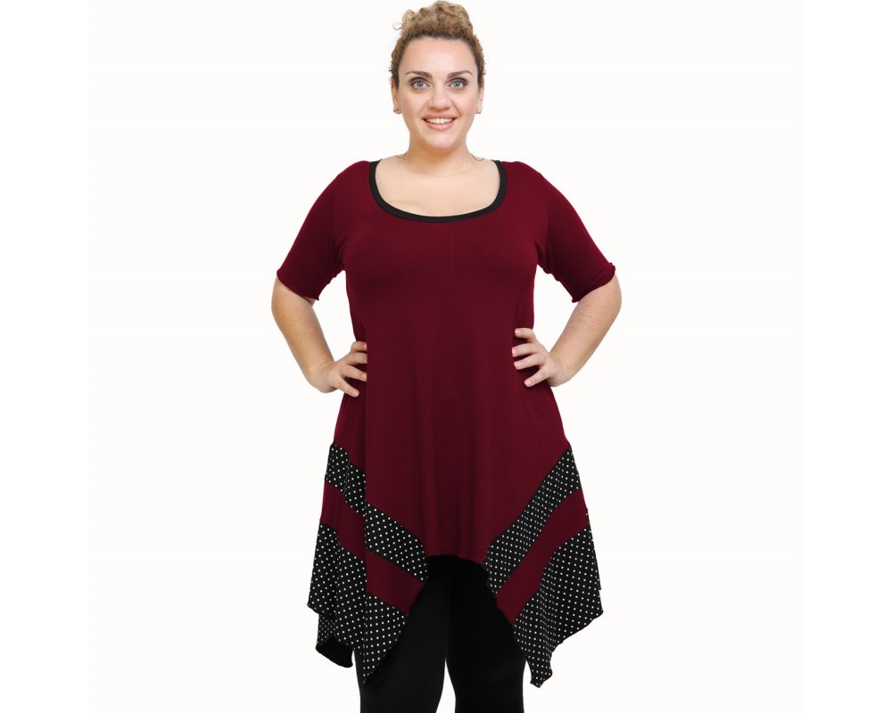 A21-417 Blouse with pattern - Bordeaux Plus Size