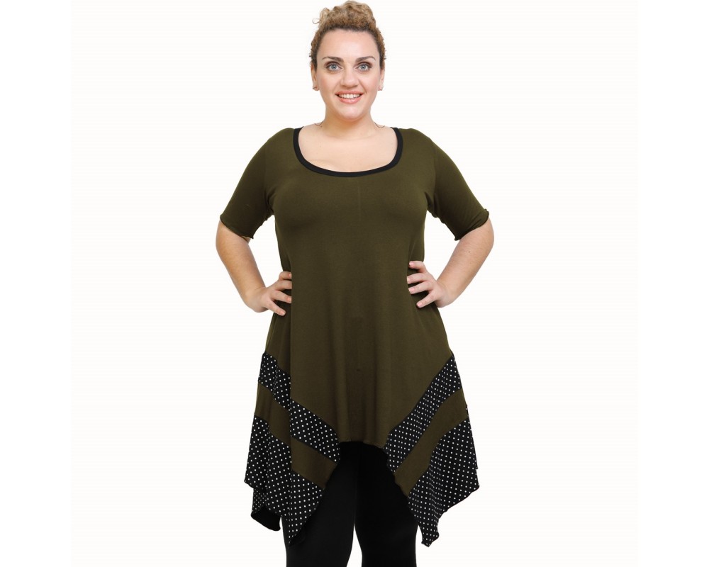 A21-417 Blouse with pattern - Khaki Plus Size