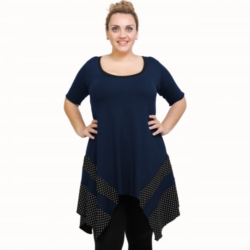 A21-417 Blouse with pattern - Navy Blue