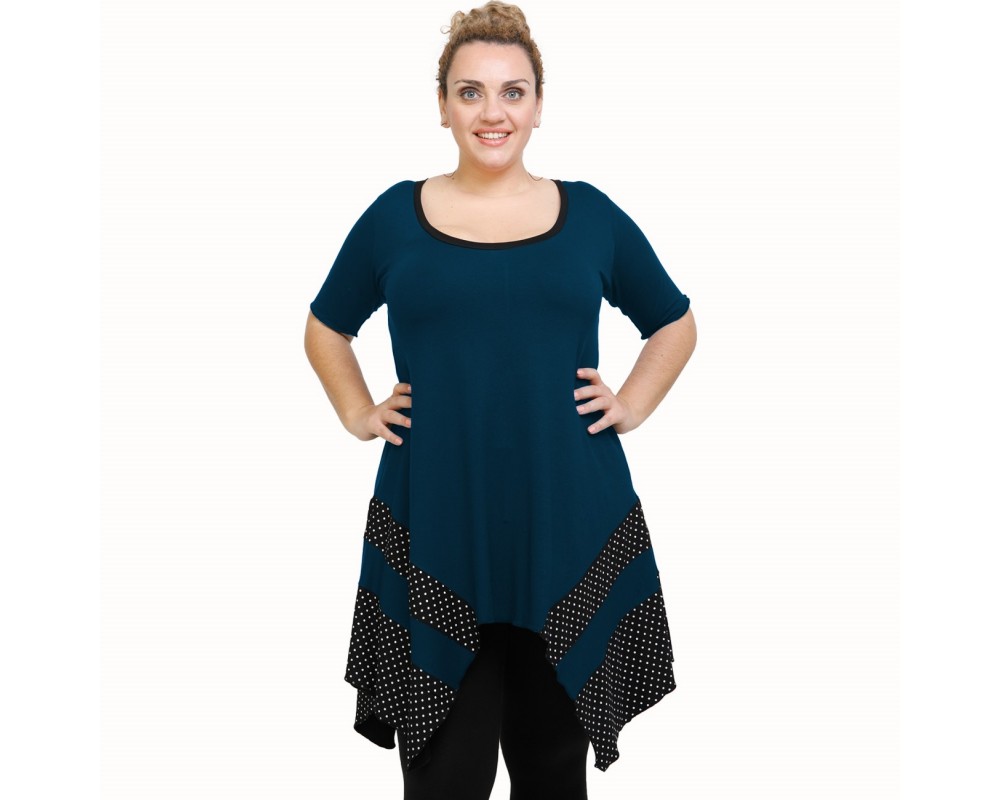 A21-417 Blouse with pattern - Petrol Plus Size
